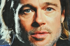 retrato óleo sobre lienzo Brad Pitt detalle