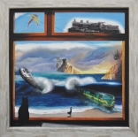 leo sobre lienzo de Nadir. ttulo:Trenes de agua 60x60 cm